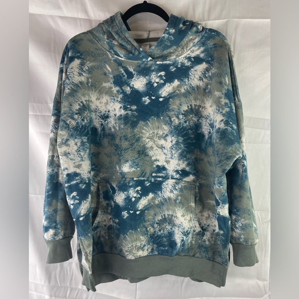 Blue and green patterned hoodie